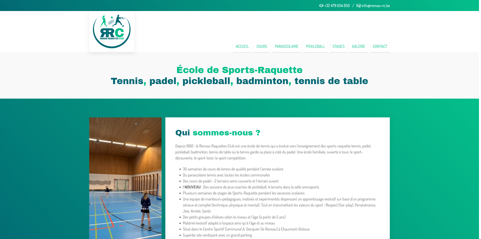 Ronvau RC - École des sports raquettes, tennis, padel, badminton, tennis de table
